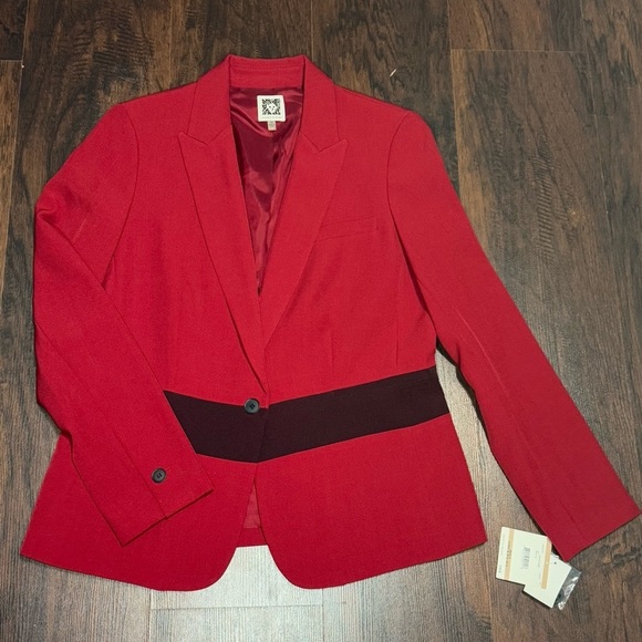 Anne Klein Red Blazer Notched Lapels Fitted Silhouette contrasting waist band 12 - Picture 13 of 16